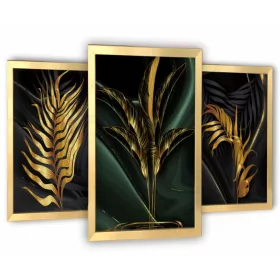   Falfestészet - 3 festmény arany keretek nappali arany levelek 63x129cm
