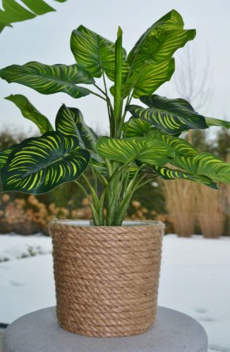  Kerd virágcserép 27 cm x 28,5 x 27 cm átmérője 28,5 cm juta zsinór, juta, műanyag fehér, fekete, natúr, barna és bézs árnyalatú, többszínű