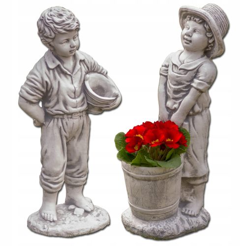  Kerti figurák Egy fiú és egy lány virágtartóval