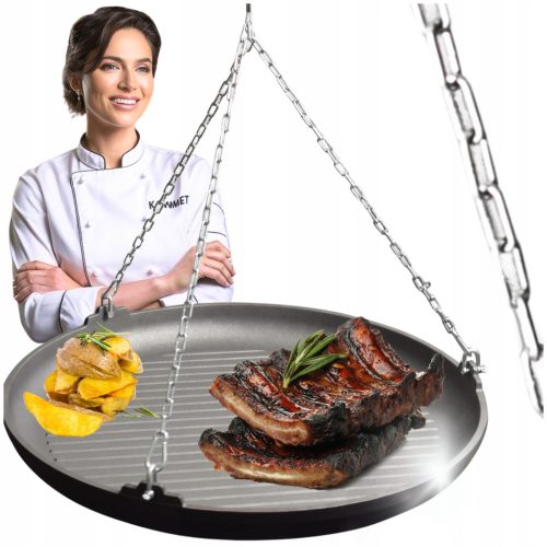  Öntöttvas serpenyő állványon, átmérője 63 cm, függő grillhez, KAWMET
