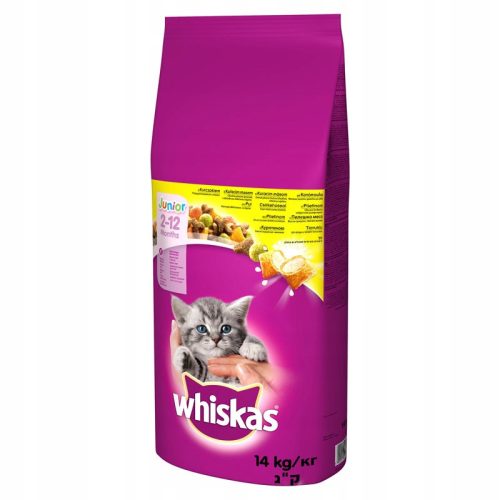 Granulátum macskáknak - Whiskas junior csirke száraz étel macskához 14 kg