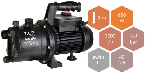 Kerti öntöző szivattyú - Tipszivattyú az öntözéshez 4.0BAR 3600L/H 650W Németország