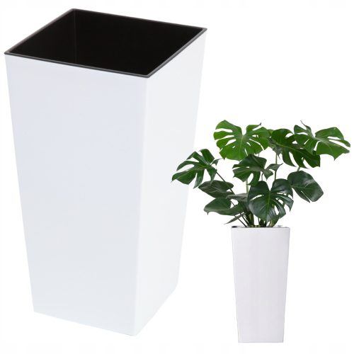  Grando virágcserép 13 cm x 13 x 25 cm, átmérője 13 cm, fehér műanyag