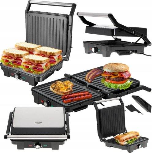  Kontakt, panini, összecsukható elektromos grill Adler AD 3051 ezüst/szürke 2800 W