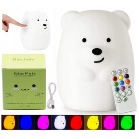   Gyermek éjszakai lámpa - Éjszakai lámpa gyermekeknek színes LED szilikon mackó