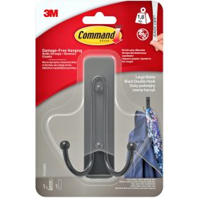   Fali kampó - Command Nagy dupla fekete horog, 1 horog + 1 kis csík