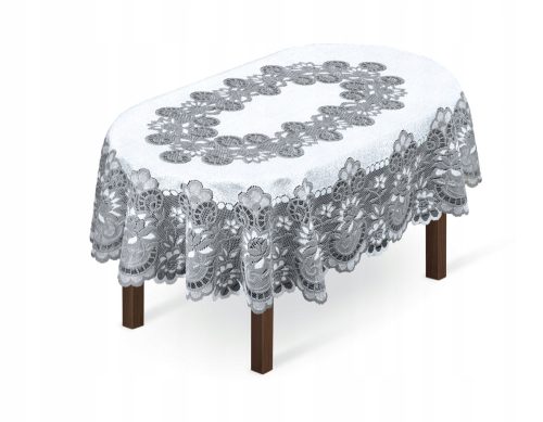 Asztalterítő - Ovális Jacquard terítő fehér/szürke 24966 130x180cm