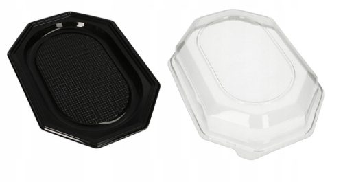 Vendéglátó PET tálcák fekete + fedők 35x25cm 10 db
