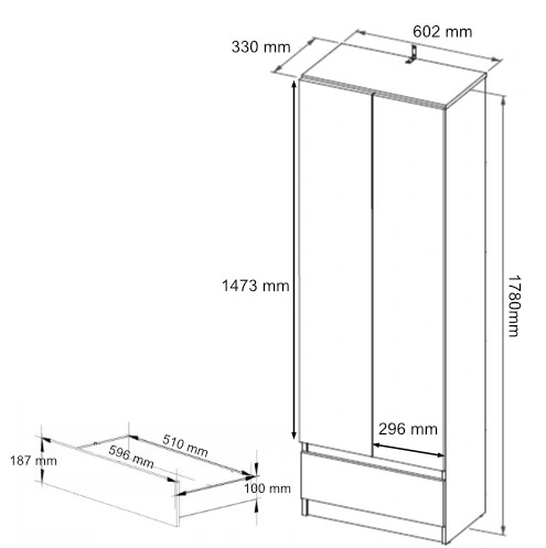 Ruhásszekrény irodai könyvespolc könyv 60 cm 2d 1sz White B-4