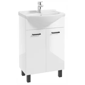 Fényes lakkozott padlón álló szekrény mosdóval 50 cm