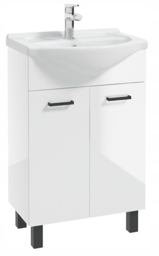 Fényes lakkozott padlón álló szekrény mosdóval 50 cm