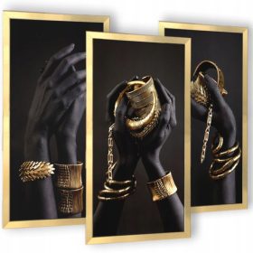   Falfestészet - 3 festmény a nappaliba, arany keretek, fekete kezek, 99x63