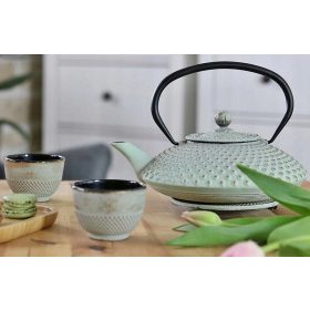   Teafőző kanna - Hagyományos öntöttvas vízforraló Kuchnia Z Gracja 1,25 l, zöld árnyalatok