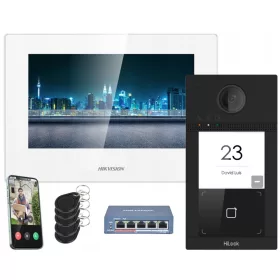   WIFI IP PoE video kaputelefon HiLook Wicket Gate Távról nyitható alkalmazás + 5× RFID proximity kulcstartó 13,56 MHz MIFARE