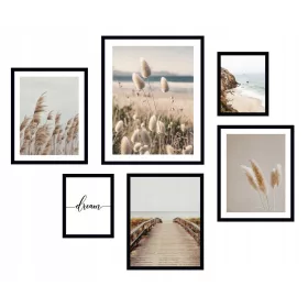   Falfestészet - 6x KERET KÉP PLAKÁT BOHO FRAME PAMPAS GRASS