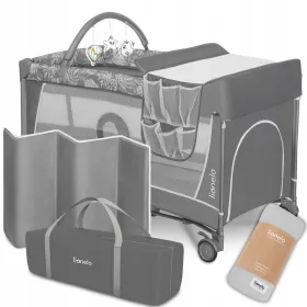    Lionelo utazóágy 65 x 125 cm szürke és ezüst árnyalatai + WRAP BAMBOO TAkaró LIONELO BAMBOO pelenka