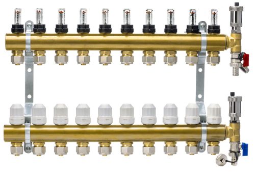  Sárgaréz elosztó 10 áramkör PEX16 adapterekkel