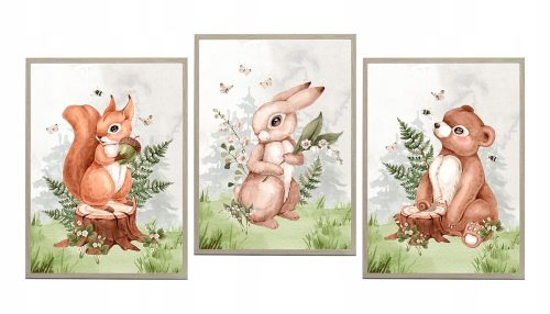 Kép a gyerekszobába - Set 3 plakát állatok medve, nyúl A3