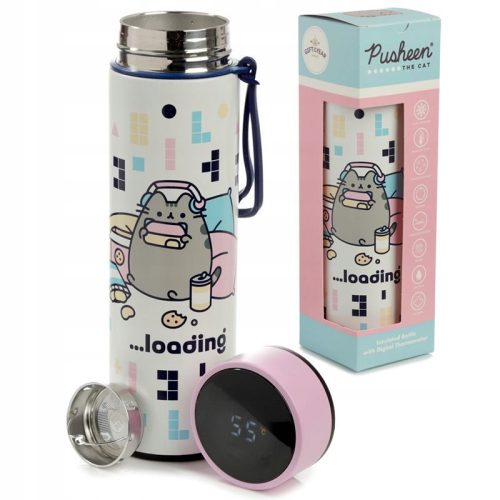 Tizedik doboz, üveg - Pusheen termosz, vizes palack 450 ml hőmérsékleten.