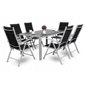   Kerti asztal, fotel - Alumínium kerti bútorasztal és 6 Loret szék