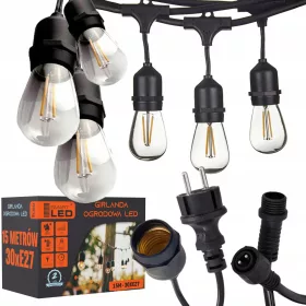   Fényfüzérek - Kerti koszorú könnyű lánc 15 m 30x LED E27