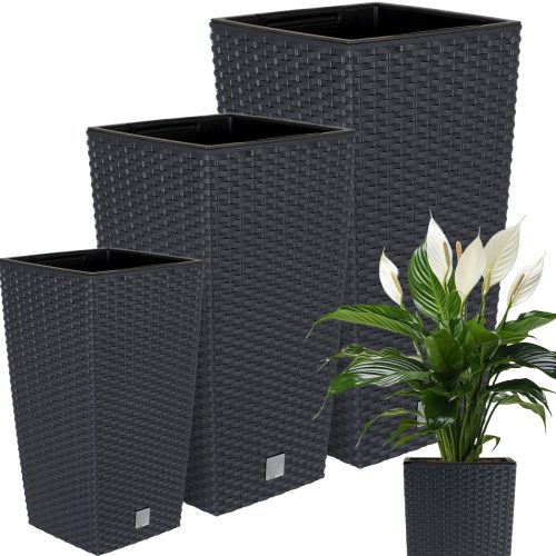  Deco4Home virágcserép 22,5 cm x 22,5 x 42 cm műanyag antracit + 2 egyéb termék