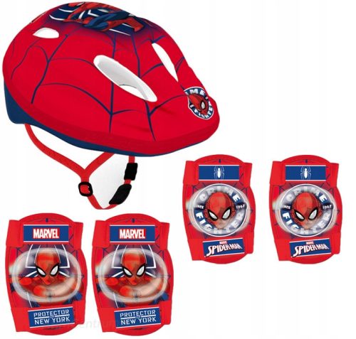  Spider-Man Seven 9057 piros kerékpáros sisak + Marvel 9063 univerzális védőkészlet