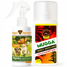    Mugga Deet szúnyog- és kullancs spray 50% 75 ml + Pest Protect Spray, szúnyogriasztó kutyáknak, 100 g 100 ml