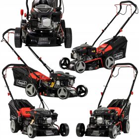    Benzines fűnyíró Scheppach kosárral, 150 cm³ kapacitással. kosár 45 l 42 cm