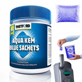   Thetford Aqua Kem kék zacskók Hordozható WC kapszulák, hulladékbontási és szagsemlegesítő zsákok