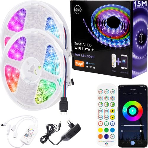 Színes RGB LED szalag 15m + távirányítós WiFi alkalmazás