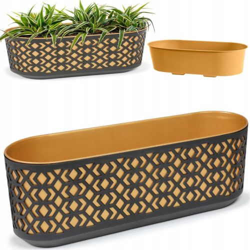  Lamela virágcserép 19,5 cm x 60 x 20,5 cm műanyag fekete, sárga és arany árnyalatokkal