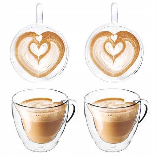 Koktél pohár - Kávé termál szemüveg latte szívkészlet 2