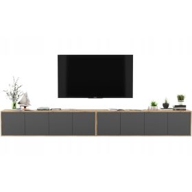    Tetőtéri akasztós szekrény, RTV komód, grafit MAT, 300 cm