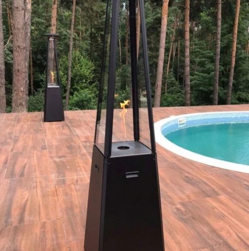 Teraszfűtő - Gázmelegítő esernyő acél fekete 12 kW szett