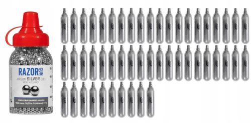 CO2 patron légpuskákhoz - Set 50 CO2 kapszula + acéllövés 4,5 mm BB 1500
