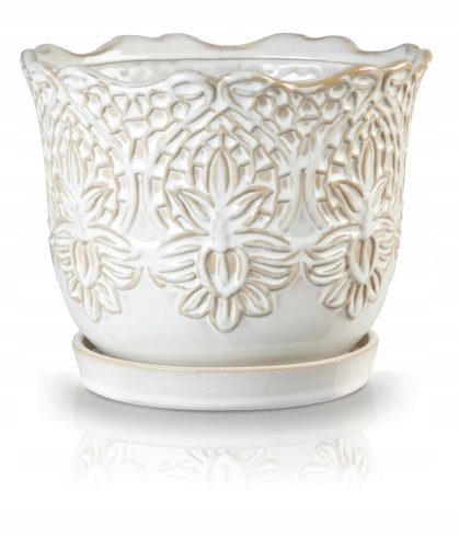 Virágcserepek - Polnix virágcserép 15 cm x 15 x 12 cm átmérő 15 cm kerámia fehér, barna és bézs árnyalatai