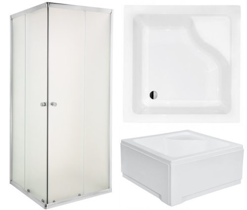 Invena Parla zuhanykabin tolóajtókkal 80 x 80 cm + Besco Igor négyzet alakú zuhanytálca 80 x 80 cm fehér