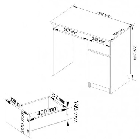 Chord Piksel téglalap alakú íróasztal, jobb, 90 x 50 x 77 cm, fehér
