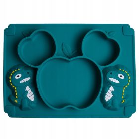   Tál, csészealj csecsemőknek - Szilikon tányér párnával és dino szívócsészével