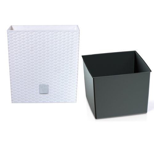 Prosperplast virágcserép 32 cm x 32 x 32,5 cm átmérő 32,5 cm fehér műanyag + Betét négyzet alakú cserepekhez IPWKS325