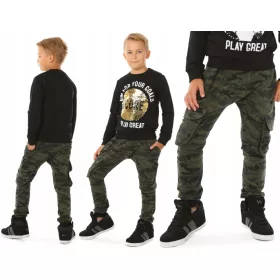   Gyerek szövet nadrág - Baggy milíciák, zöld camo - 164 pont