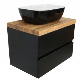    MOSÓSZEKRÉNY FEKETE MATT LAKK + TÖMÖR TÖLGY MUNKALAP | 70cm | MDF