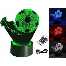   Gyermek éjszakai lámpa - 3D LED labdarúgó lámpa RGB színek + távirányító