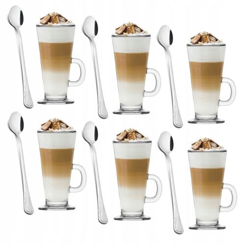 Koktél pohár - Állítsa be a 6+6 csészét a latte teáskanál hosszú tadarra