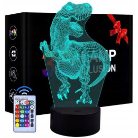   Gyermek éjszakai lámpa - 3D dinoszaurusz LED éjszakai lámpa 7 USB/akkumulátorok + távirányító