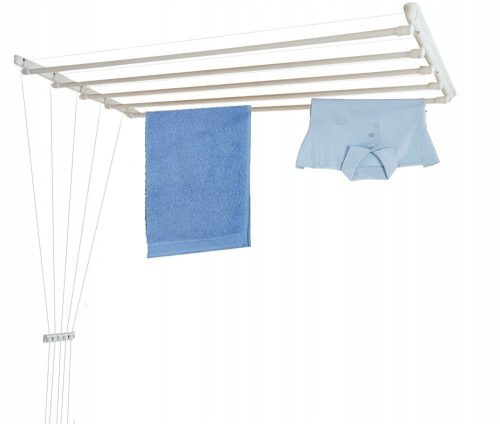 Ruhaszárító állvány - Mennyezeti fürdőszobai szárító, acél, 5 rúd - 140 cm