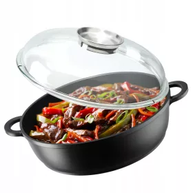   Serpenyő - Kadax hagyományos serpenyő, mély serpenyő fedővel és adagolóval, 28 cm, tapadásmentes (non-stick)