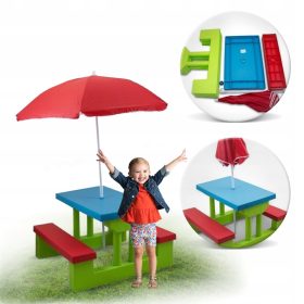   Kerti bútor - Bench pad asztal asztal esernyővel rendelkező gyermekek számára