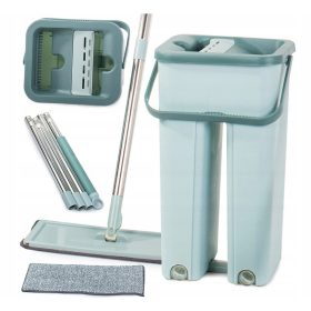   Padlómosó - Forgó lapos rongyos rongyos mop, kétkamra vödör +betétekkel